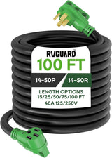 40 Amp 100 Foot RV/EV Extension Cord, NEMA 14-50P/R Heavy Duty Extension Cord with LED Power Indicator and Cord Organizer, Green,