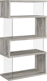 Home products company Amelier 63-inch 4-layer glass panel bookshelf in brown pine color image 3