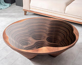 Design a modern coffee table - natural walnut veneer, tempered glass tabletop, layered wave shape, rustic wood, modern living room table, luxurious home and office decoration, central table in the living room. image 3