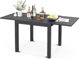 Extensible outdoor dining table, patio table, all-weather aluminum frame, large rectangular lawn backyard garden terrace dining table, suitable for 4 to 6 people, dark gray (dark gray, slatted tabletop) image 2
