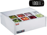 Refrigerated Condiment Prep Station, 135 W Countertop Refrigerated Condiment Station, with 2 1/3 Pans & 4 1/6 Pans, 304 Stainless Body and PC Lid, Sandwich Prep Table with Stainless Guard, ETL