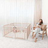 Baby Playpen & Gate - 144 x 144 x 63 cm, Extends Up to 579 cm - Pine Wood Foldable Playpen with Child-Proof Lock - Safe Play Fence Easy Assembly Baby Play Yard - Light Wood White image 4
