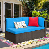 Devoko 5 Pieces Patio Furniture Sets All Weather Outdoor Sectional Patio Sofa Manual Weaving Wicker Rattan Patio Seating Sofas with Cushion and Glass Table(Beige) image 3