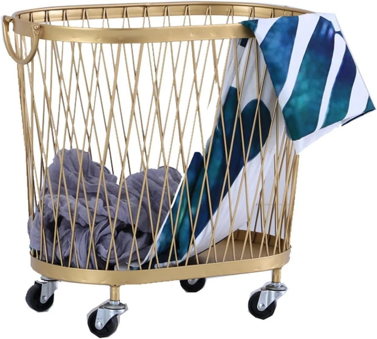 Laundry Hamper with Wheels, Round Mesh Metal Rolling Basket, Iron for Bathroom, Bedroom, Room, Toy & Clothes Storage - 45 * 42.5cm