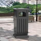 Outdoor trash bin top tray matte black stainless steel commercial waste storage box with lock cover. Heavy-duty industrial garden garage garbage container, dimensions: 35.5 * 15.8 * 15.8 inches. image 2