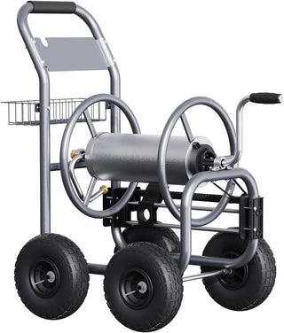 Tool pipe trailer, heavy-duty wheeled hose vehicle, suitable for outdoor industrial hose reels, length 250 feet, inner diameter 5/8 inches, hose guide device pre-installed.