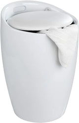Bathroom stool with laundry basket, storage stool with soft padded seat, white stool for laundry sorting and storage, size 14.2 x 19.9 x 14.2 inches, white, 1-piece set image 3