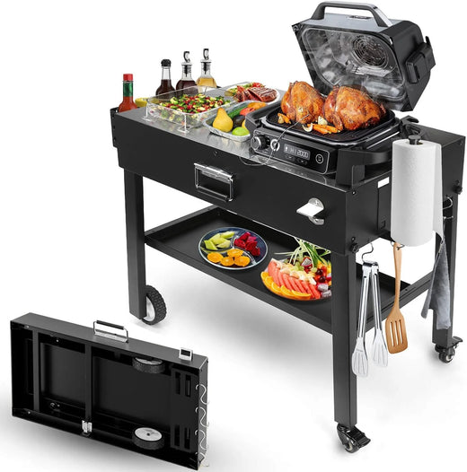 Foldable barbecue table cart, black stone portable frying pan, Weber, Onni pizza oven - Portable outdoor barbecue preparation table, equipped with a bag, very suitable for camping and tailgate events.
