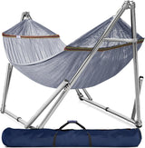 Double hammock with frame, with a load capacity of 650 pounds, double hammock with support rods, made of high-quality 201 stainless steel, assembled in 30 seconds, sturdy and flexible portable hammock frame, suitable for outdoor and indoor use, black image 4