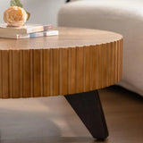 35" Contemporary Round Coffee Table, Coffee Tables Blending Traditional Decor, Solid Wood Center Table for Living Room, Natural image 4