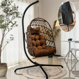 Indoor and outdoor egg-shaped rocking chairs with frames and covers, garden rattan hanging chairs, capacity 450 pounds, with UV-protective cushions, suitable for bedrooms, outdoor balconies, courtyards or living rooms (dark gray)