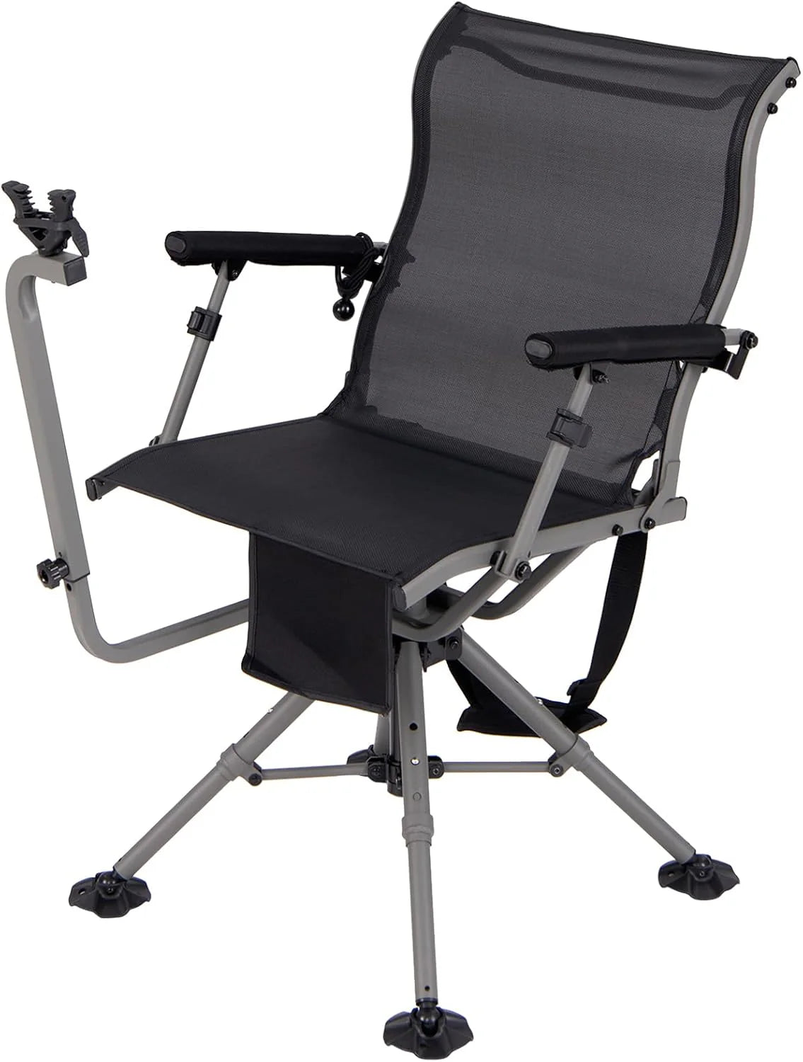 360° rotatable hunting seat, equipped with 4 extendable aluminum legs, adjustable gunstock, portable hunting shelter chair, equipped with carrying straps for outdoor activities.