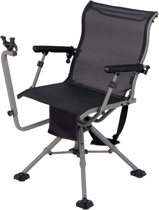 360° rotatable hunting seat, equipped with 4 extendable aluminum legs, adjustable gunstock, portable hunting shelter chair, equipped with carrying straps for outdoor activities.