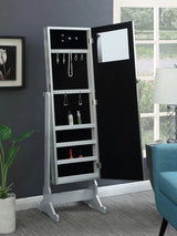 Mounted-style mirror cabinet, featuring jewelry storage function, with a design allowing the entire length to be tilted, rectangular shape - bedroom - silver color image 4
