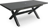 Extendable Patio Dining Table for 6-8, 63''-83'' Outdoor Aluminum Table w/Umbrella Hole, Rectangle Slatted Tabletop, Metal X-Trestle for Meals Garden Deck Backyard Gathering Party - Light Brown image 3