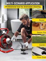 Electric Drain Cleaner Machine by [Brand], 75 Ft x 3/8 Inch, Fits 1-4 Inch Pipes, Portable with 4 Cutters, Powerful Plumbing Tool for Clogs image 4