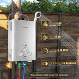 Tankless Water Heater Outdoor, 1.58 GPM, 6L Portable Propane Camping Water Heater with Overheating Protection for Indoor,RV,Camping image 2