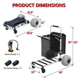 Foldable Beach Cart with Adjustable Handle and 12" Balloon Wheels, Heavy Duty Aluminum 220LBS Capacity image 3