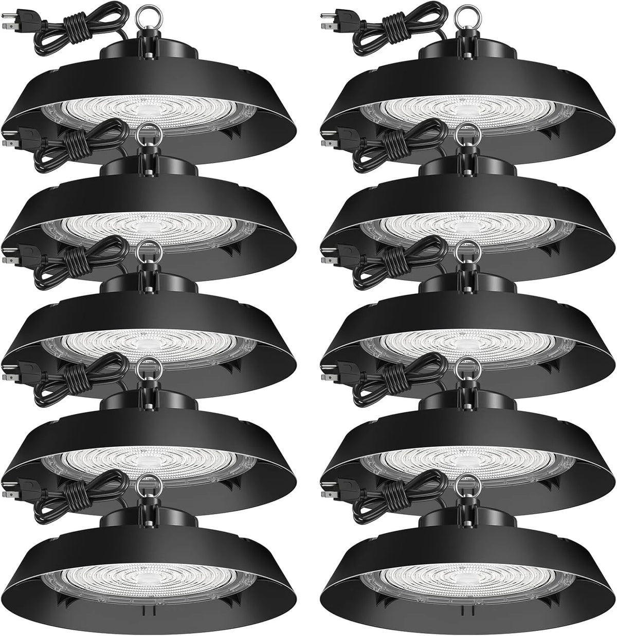 200-watt, 10 sets of UFO lamps, LED ceiling lights, 28,000 lumens, 5000K LED ceiling lights, 5-foot cable, can replace 650-watt metal halide/hot mercury lamps, suitable for gyms, factories, barns and warehouses.
