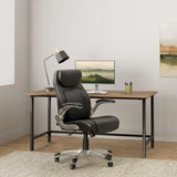 Ergonomic elastic polyurethane leather office chair, high-back modern executive office chair, equipped with 5 adjustable lumbar support cushions, tilting function, and reversible armrests. It is a comfortable home office computer desk chair, in black image 4