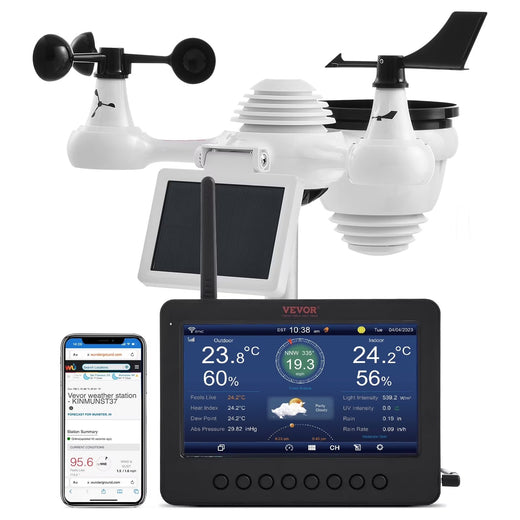 VEVOR 7-in-1 Wireless Weather Station with Wi-Fi,7 in TFT Colorful Display, Solar-Powered Outdoor Sensor, Indoor Outdoor Monitoring, Includes...