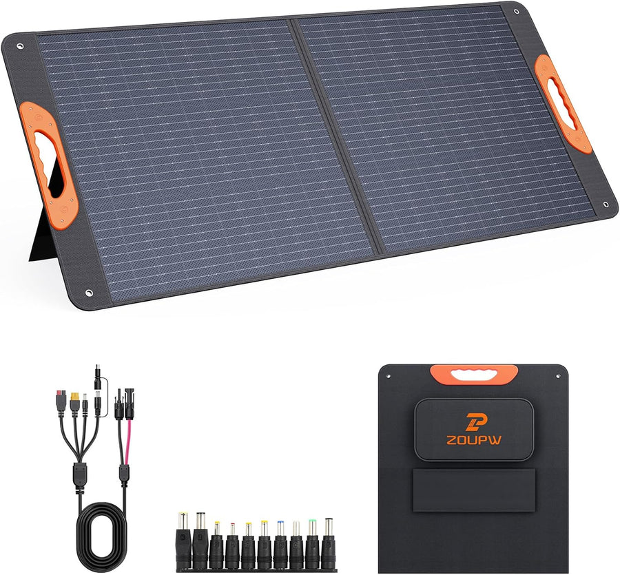 200 Watt Portable Solar Panel for Power Station,RV Essentials,200W 20V Foldable Solar Charger with Solar Cable,23.5% High Efficiency IP67 Waterproof 4 Kickstands for Camping RV Road Trip
