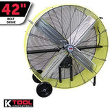 K Tool International 42′′ Belt Drive Drum Fan; Industrial, Garage, Shop, High Speed 2-Speed, Durable, Cut-Off Protection, Easy Mobility Rubber Wheels; SAFETY YELLOW KTI77743 image 2