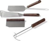 4-piece frying pan set - includes frying pan spatula, workbench scraper, fish spatula and pigtail flipper - brown linen micro-carbon fiber handle image 2