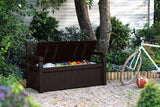 70 Gallon Storage Bench Deck Box for Patio Furniture, Front Porch Decor and Outdoor Seating -- Perfect to Store Garden Tools and Pool Toys, Brown image 2