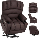 Electrically adjustable reclining chair - Electrically massaging adjustable reclining chair. The chair seat has a heating function. Large shell with velvet backrest. Suitable for the elderly and the elderly. Electrically adjustable reclining chair.