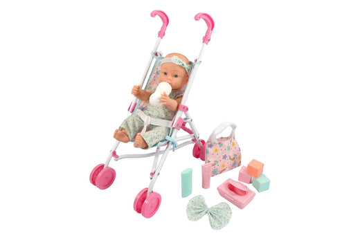 15" Baby Doll With Stroller And Accessories