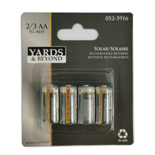 150mAh 2/3 AA Solar Rechargeable Batteries, 4-pk