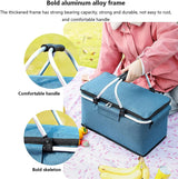 Folding Insulated Cooler Picnic Basket Portable Insulated Lunch Bag Large Lunch Bag with Aluminium Handles for Office Camping Hiking Outdoor Picnic image 2