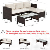 Outdoor Patio Furniture Sets, Wicker Patio sectional Sets 3-Piece, All Weather Wicker Rattan Patio Seating Sofas with Glass Coffee Table and Cushion (Beige) image 3
