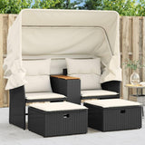 Multi-functional balcony sofa (for two people, with sunshade) - Black polyester wicker double-seat sofa, with built-in table, stool and washable cushion image 4
