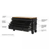 Heavy Duty 61 in. W x 23 in. D 15-Drawer Mobile Workbench with Solid Wood Top image 3