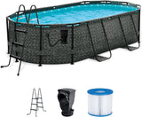 167 by 98 by 39.5 Inches Oasis Designer Oval Frame Outdoor Above Ground Swimming Pool Pool Set with Accessories, Dark Herringbone Gray image 2