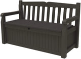 70 Gallon Storage Bench Deck Box for Patio Furniture, Front Porch Decor and Outdoor Seating -- Perfect to Store Garden Tools and Pool Toys, Brown