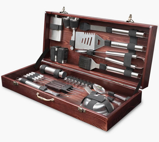 Outdoor Grill Accessories for Barbeque - Outdoor Grill Accessories for Barbeque - Premium Grill Tool Sets - Dark Wood Case Grilling Set - Griddle Accessories Kit - BBQ Gear