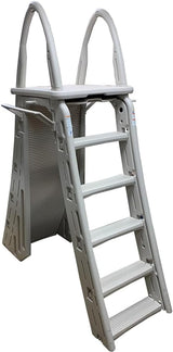 Confer Plastics 7200 Roll Guard 48" to 56" Adjustable A Frame Safety Ladder for Above Ground Outdoor Patio Swimming Pool Platform Ladder with Step Barrier, Warm Grey… image 2