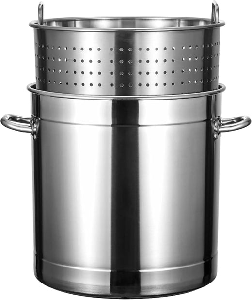 Outdoor Cooking Crawfish Seafood Boil Pot - Stainless Steel Stock Pot with Strainer Basket for Lobster Crab Boil and Shrimp Boil,17.8in/100 quart/25 Gallon