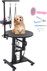Electric Hydraulic Lift Pet Dog Grooming Table, 24Inch 360° Rotating Grooming Desktop for Small Dogs, with Overhead Arm, Wireless Remote, Tool Organizer, Black image 3