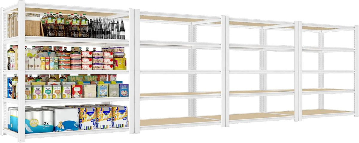 28-inch wide x 12-inch deep x 59-inch high closet storage rack - 5 layers of white metal connected shelves, adjustable heavy-duty garage shelves, practical shelf-style storage rack for kitchen storage, 4-piece set