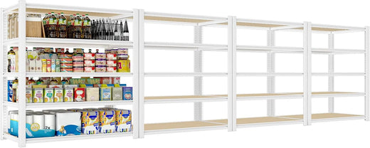 28-inch wide x 12-inch deep x 59-inch high closet storage rack - 5 layers of white metal connected shelves, adjustable heavy-duty garage shelves, practical shelf-style storage rack for kitchen storage, 4-piece set