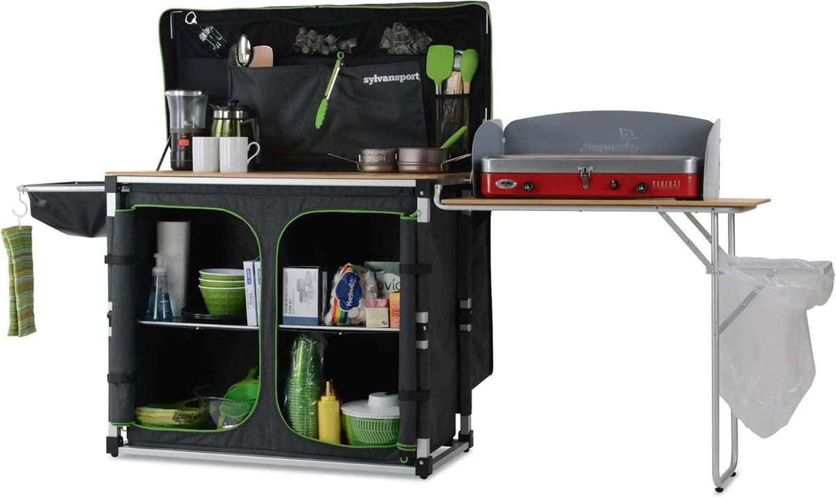 Outdoor camping kitchen system, convenient for cooking, cleaning, preparing camping meals, luxurious camping and essential camping items, large-sized "table magic" series
