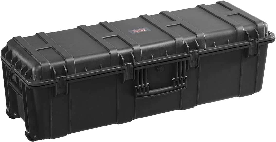 Waterproof sturdy case, large-capacity waterproof sturdy case, equipped with 3 handles, IP67 level waterproof protection case, with 6 clips, 6 lock holes and foam padding for large equipment, black version