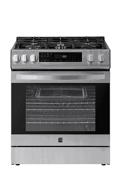 Kenmore 22-76853 5.6 cu. ft. Front-Control 5 Burner True Convection Gas Range with Oven, Large Window, Three Oven Racks, Dishwasher Safe Cast Iron...