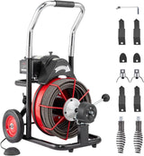 Drain Cleaner Machine 100FT x 1/2 Inch, Auto Feed Sewer Snake Auger on Wheels, 550W Portable Drain Cleaning Machine with 8 Cutters & Air-activated Foot Switch for 2" to 4" Pipes image 2