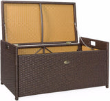 Barton Outdoor Storage Bench Rattan Style Deck Box Wicker Patio Furniture Water Resistance w/Seat Cushion, 60-Gallon, Brown image 2