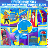 11-in-1 Inflatable Water Slide & Dolphin Bounce House w/2 Long Slides, 19.7 Ft x 13.1 Ft Extra Large Waterslide Climbing Wall w/Small Deeper Pool,Water Cannons,Hoop for Kids Backyard,550W Blower image 3